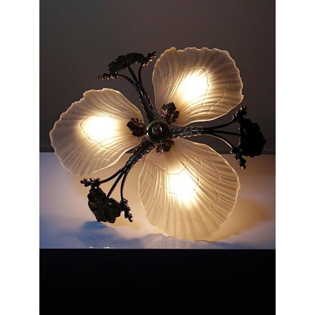 Gold Vintage Hollywood Regency Art Deco Style Bronze Seashell Chandelier from Mariner, 1980s-1990s For Sale - Image 8 of 16