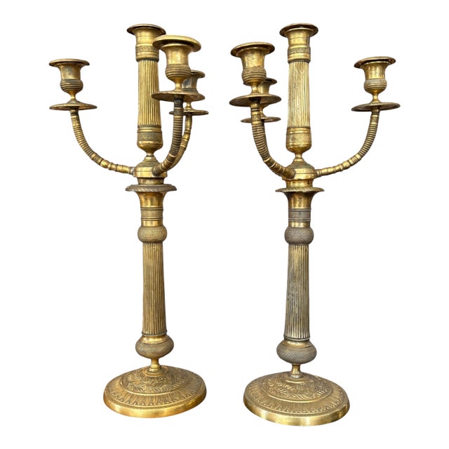 Early 20th Century Brass Pair of Candelabras For Sale