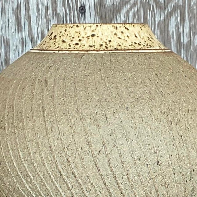 Ceramic Vintage Boho Scored Studio Pottery Vase For Sale - Image 7 of 12