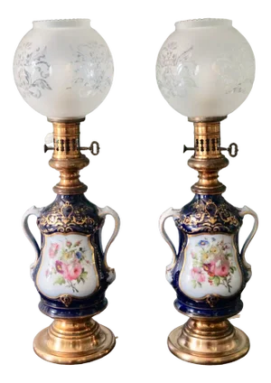Antique Paris Porcelain Table Lamps, 1885, Set of 2