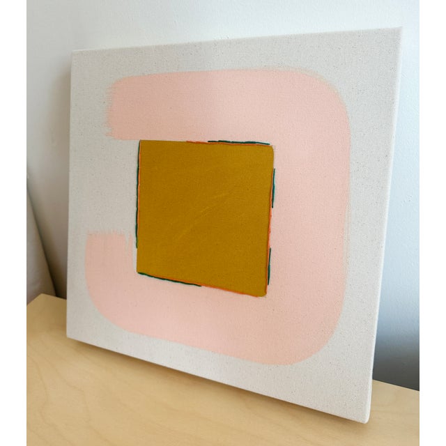 Original Painting | Gold-Yellow and Pink Organic Modern Abstract, 14 X 14 In. For Sale - Image 4 of 4