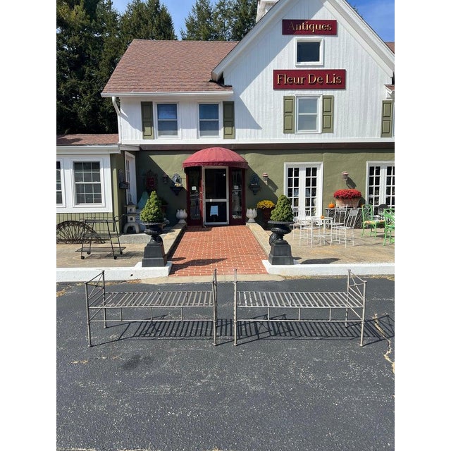 Neoclassical Pair of Silver Colored Iron Benches or Settees For Sale - Image 3 of 17