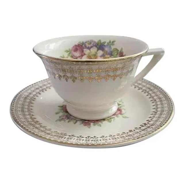Shabby Chic Vintage 22 Karat Gold Tea/Coffee Cup & Saucer- 8 Sets For Sale - Image 3 of 12