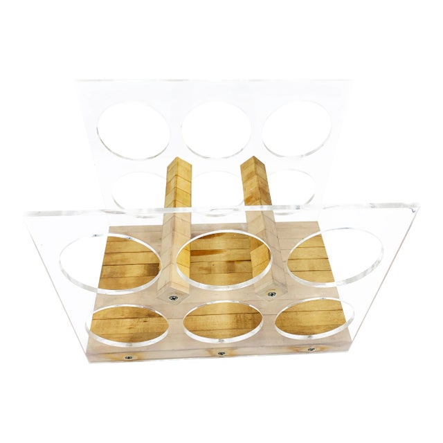 Mid-Century Modern Lucite and Wood Wine Rack For Sale
