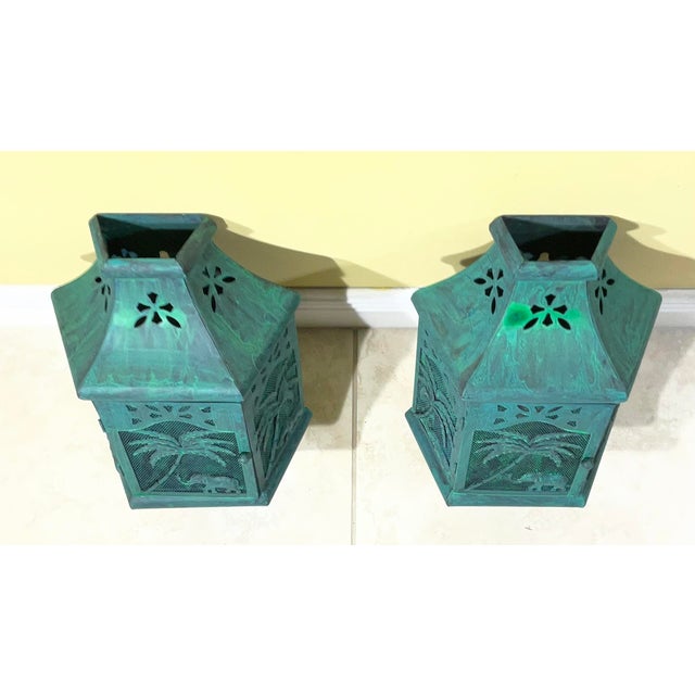 Vintage British Colonial Style Elephant & Palm Tree Wall Sconces - a Pair For Sale - Image 16 of 17