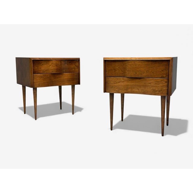 Wood Edmond J Spence, Swedish Modern, Maple, Rare Wave Nightstands, 1950s, A Pair For Sale - Image 7 of 17