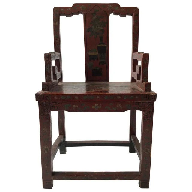 1920s Chinese Scarlet Painted Lacquered Armchair For Sale - Image 13 of 13
