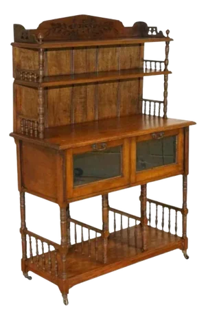 Victorian Glazed Hallway Whatnot Sideboard with Porcelain Castors from Regina