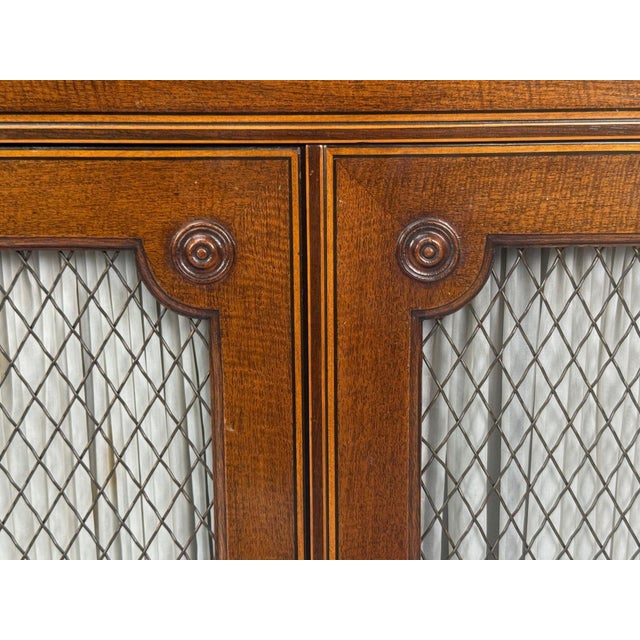 Brown English Regency, Demilune Cabinets, Mahogany, Brass, Fabric, England, 20th C. For Sale - Image 8 of 14