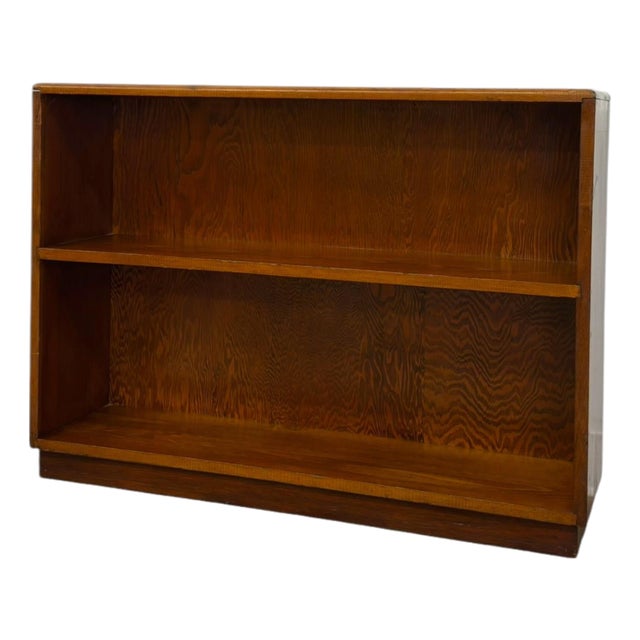 Vintage Mid-Century Streamline Moderne Low 2-Tier Wood Bookshelf. For Sale
