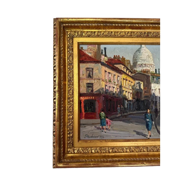 Rustic European 1950s Framed Prudnikov French Cityscape Oil Painting For Sale - Image 3 of 12