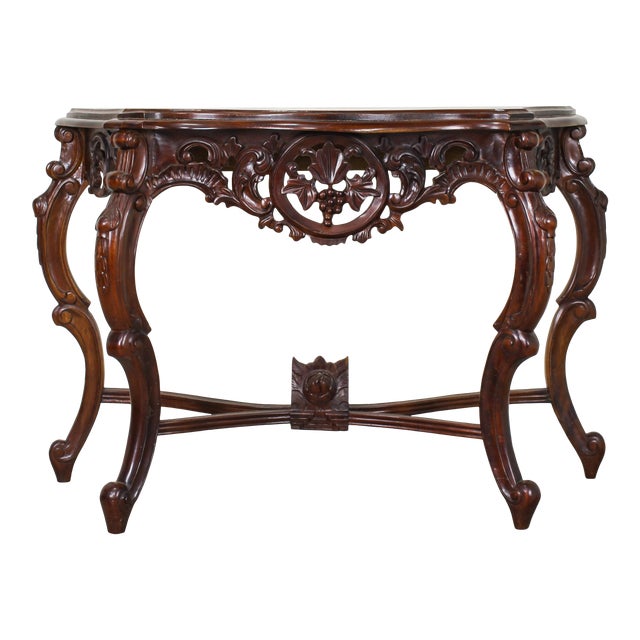 Traditional Carved Wood Console Table, Vintage Carved Wood Console