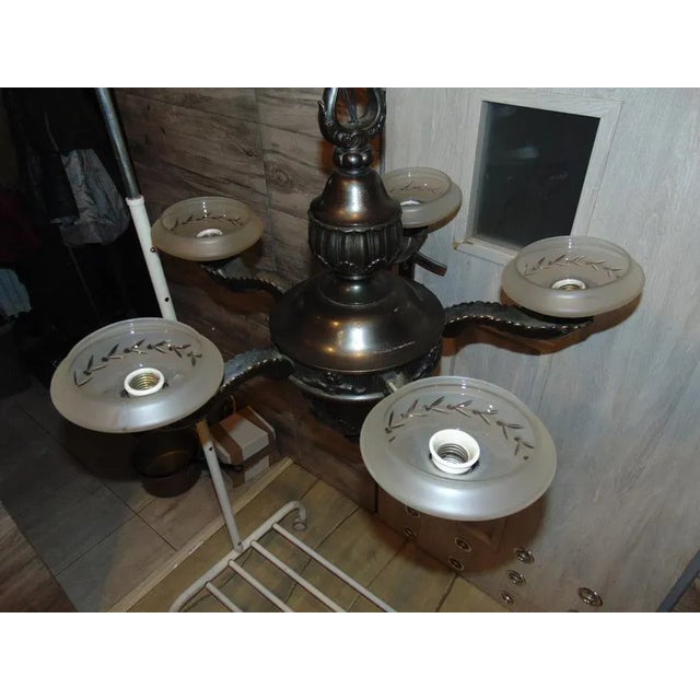 Art Deco Brass Chandelier, 1920s For Sale - Image 6 of 13