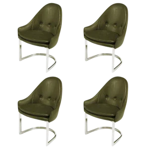 Cantilevered Chrome and Chocolate Brown Spoonback Dining Chairs - Set of 4