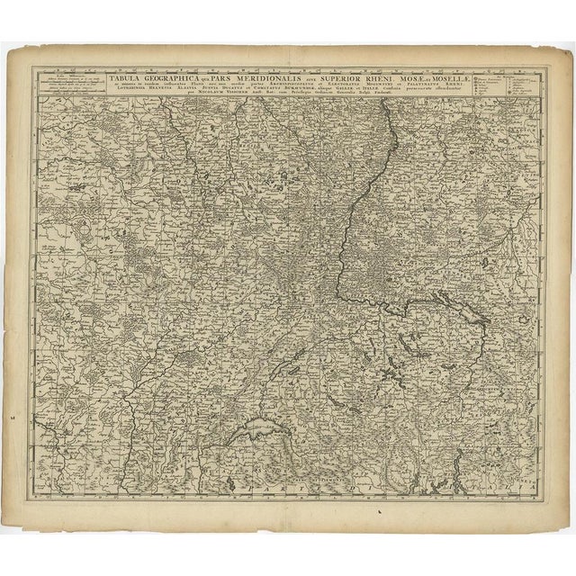 Antique map titled 'Tabula Geographica qui Pars Meridionalis sive Superior Rheni, Mosae et Mosellae (\.).' Detailed map of...