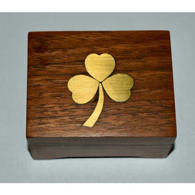 Vintage Small Brass Inlaid Wooden Music Box For Sale - Image 12 of 13