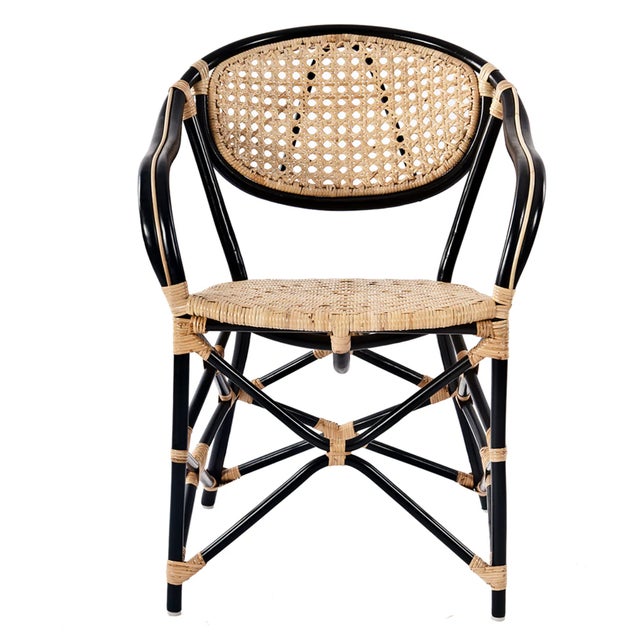 Wood Matthew Izzo Home Quay Black Bamboo and Rattan Café Chair For Sale - Image 7 of 7