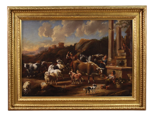 Pastoral Scene with Classical Ruins, 1790, Oil on Canvas, Framed