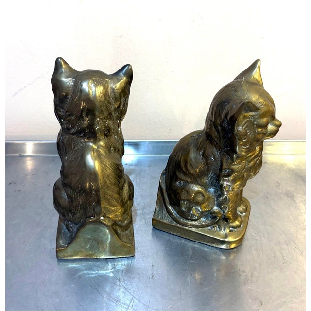 1960s 1960s-70s Heavy Brass Kitten Bookends For Sale - Image 5 of 6