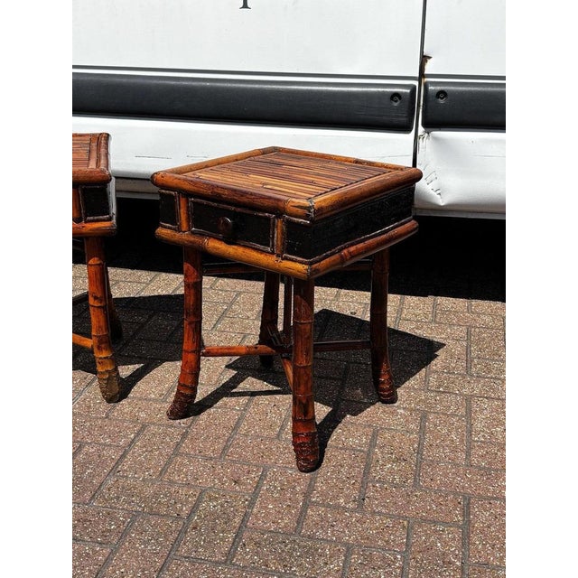 Bamboo Bedside Tables with Drawer, Set of 2 For Sale - Image 3 of 11