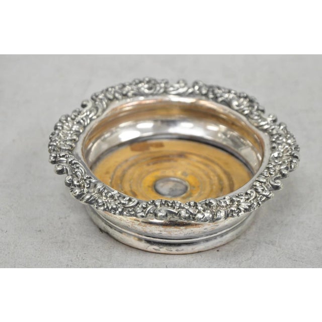 Victorian Antique English Victorian Silver Plated Floral Mahogany Bar Wine Bottle Coaster For Sale - Image 3 of 13