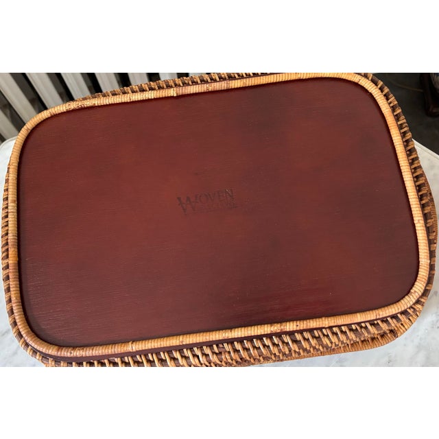 Vintage Wicker Cane Wood Bottom Tray With Handles For Sale - Image 6 of 6