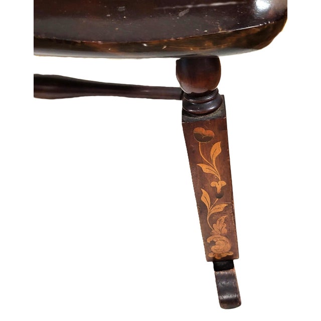 Antique Dutch 19th C Carved & Marquetry Inlaid Rocking Chair + Needlepoint Pillow For Sale - Image 17 of 18