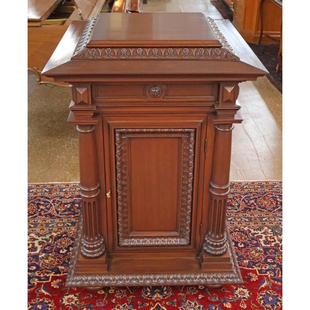 Monumental Victorian Style Mixed Wood Pedestal Cabinet For Sale - Image 4 of 14