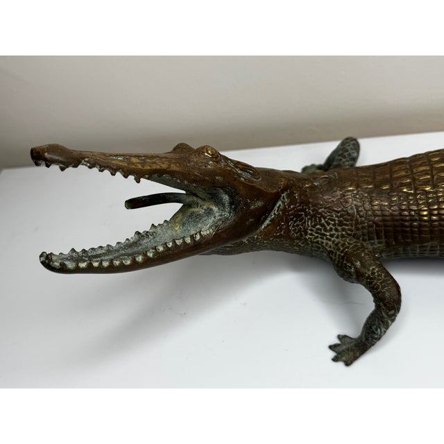 French French Early 20th Century Bronze Crocodile Fountain Head Garden Outdoor Sculpture After Antoine-Louis Barye For Sale - Image 3 of 18