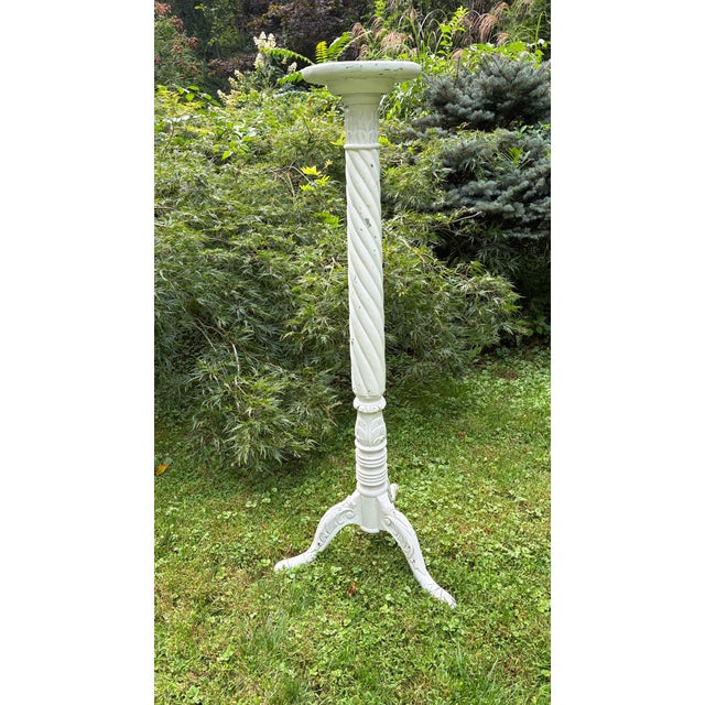 Early 20th Century Tall Distressed Wood Claw Foot Painted Pedestal Plant Stand For Sale - Image 5 of 18
