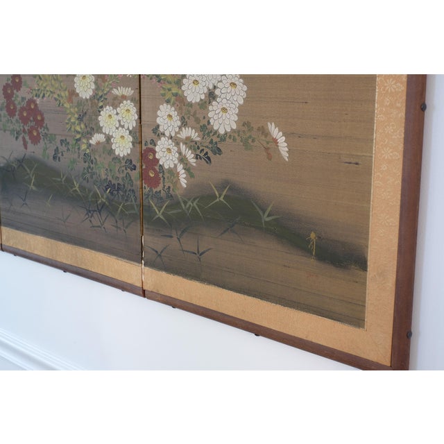 Mid 20th Century Japanese Silk Four-Panel Byobu Folding Screen For Sale - Image 4 of 5
