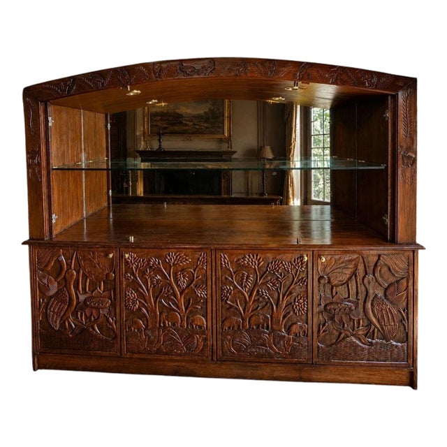 Malawian Hand-Carved Display Cabinet Sideboard with Wildlife For Sale