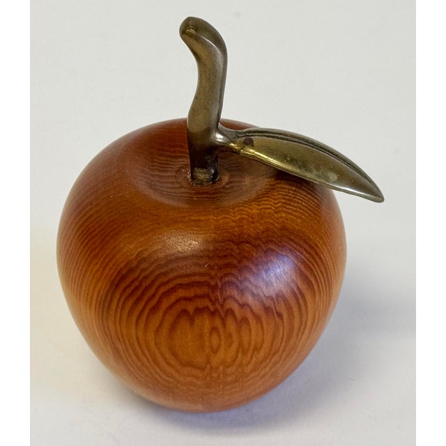 Vintage Carved Wood Apple With Brass Stem For Sale In Kansas City - Image 6 of 9
