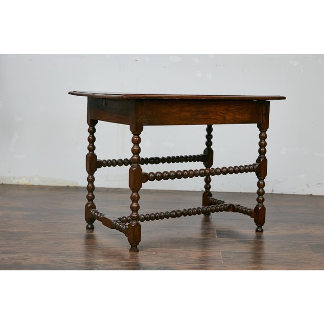 19th Century English Bobbin Leg Oak Side Table with Drawer and H Form Stretcher For Sale - Image 9 of 12