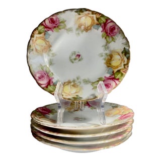 Early 1900's Set of 5 Thomas & Ens "Louvres" Rose Porcelain Plates For Sale