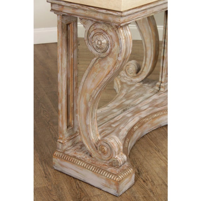 2000 - 2009 Early 21st Century Niermann Weeks Attributed Neoclassical Empire Style Scroll Carved Travertine Top 'Blenheim' Consoles - A Pair For Sale - Image 5 of 12