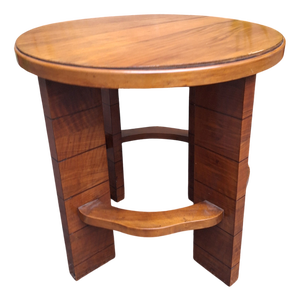 Vintage Art Deco Wooden Coffee Table with Round Top, 1940s