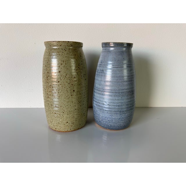 Pair of Vintage Handcrafted Botanical Motifs Studio Art Pottery Vases by Buk For Sale In Miami - Image 6 of 10
