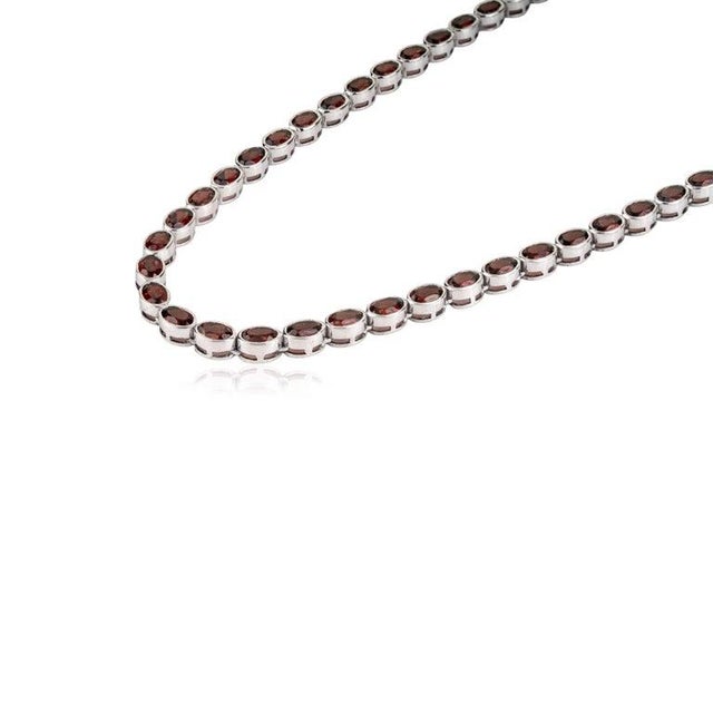 Art Deco Caratandher Modern Oval Garnet Gemstone Tennis Necklace in Solid Silver For Sale - Image 3 of 12