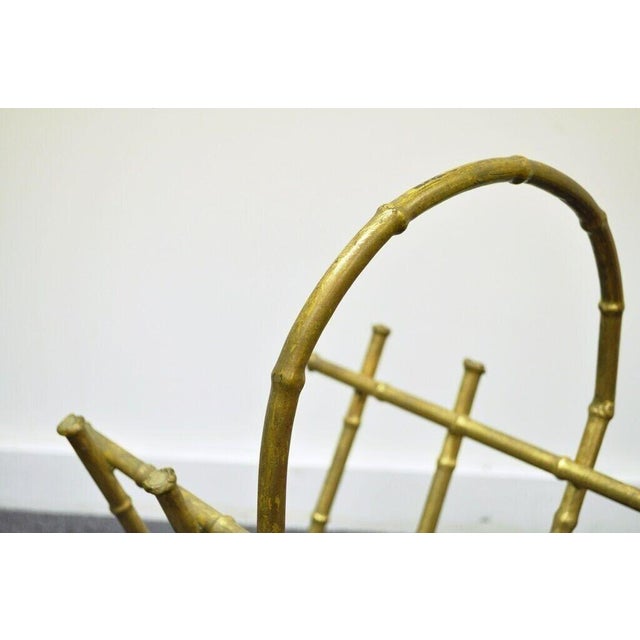 Mid 20th Century Mid 20th Century Vintage Italian Hollywood Regency Gold Gilt Metal Faux Bamboo Magazine Rack For Sale - Image 5 of 10