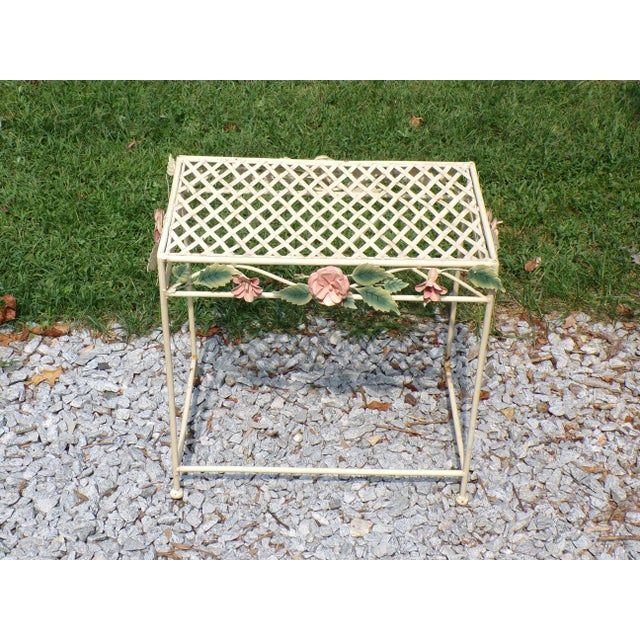 Vintage Tole Metal Wrought Iron Patio Side End Table Garden Plant Stand For Sale - Image 14 of 14