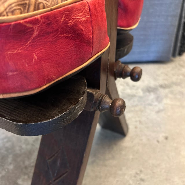 Tribal Moroccan Hand Made Leather and Wood Bench For Sale - Image 3 of 11