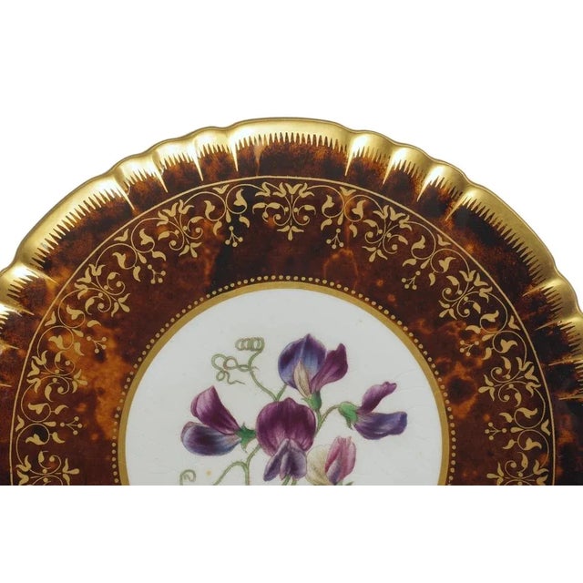 19th Century Antique Minton Cabinet Plates Tortoiseshell Glaze Botanical Dishes - A Pair For Sale - Image 5 of 10