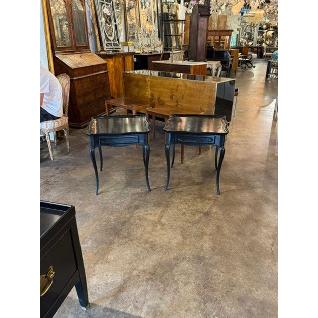 Pair of Vintage French Provincial Black Side Tables. A stunning pair of tables that fits into multiple designs. Circa 1940