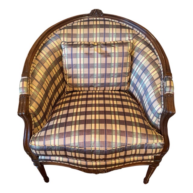 Vintage Henredon Schoonbeck French-Style Barrel Back Bergère Chair Late 20th Century For Sale
