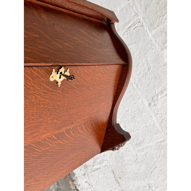 Antique Tiger Oak Slant Front Secretary Desk For Sale - Image 14 of 15
