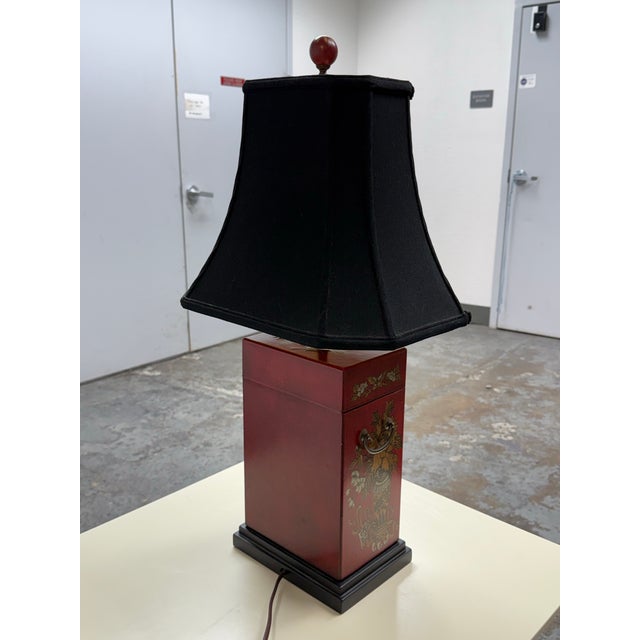 Late 20th Century Red Chinoiserie Style Box Table Lamp, Vintage For Sale - Image 5 of 12