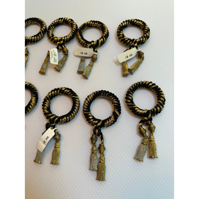 Ornamental & Decorative Materials Vintage 1980s Black and Gold Ornate Elegant Napkin Holders With Worn Gold Tone Tassel - Set of Ten(10) For Sale - Image 7 of 10