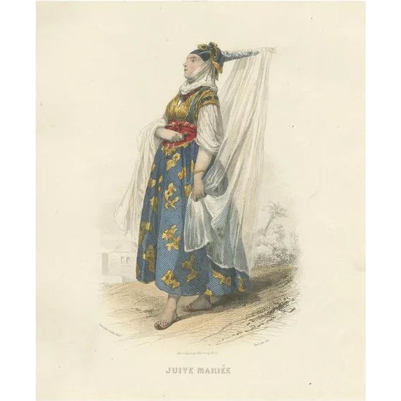 Compte-Calix, Jewish Bride, Algeria, 1853, Hand-Colored Lithograph For Sale