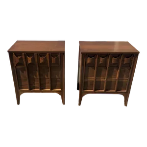 Mid Century Solid Walnut Nightstands - Set of 2